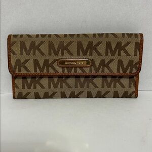 Michael Kors Tan and Brown Logo Slim Wallet